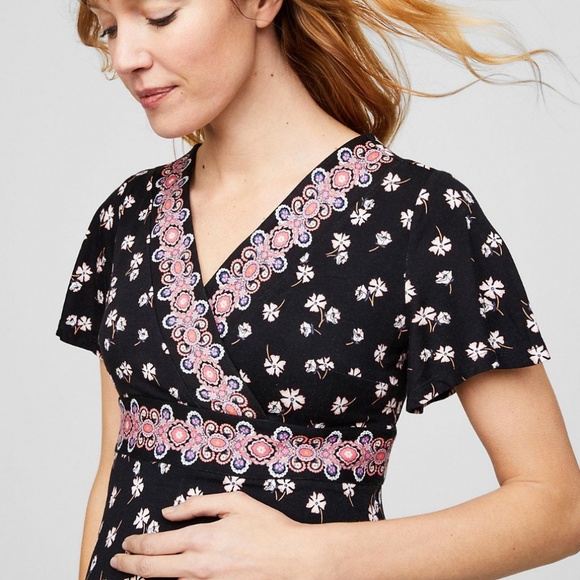 LOFT Dresses & Skirts - LOFT Petite Maternity Floral Border Dress